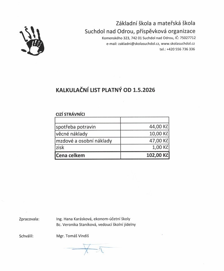 Kalkulační list platný od 01. 05. 2026 - cizí strávníci